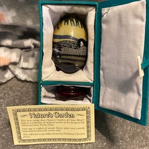 Nature’s Garden Vintage Hand Painted Glass Blown Egg